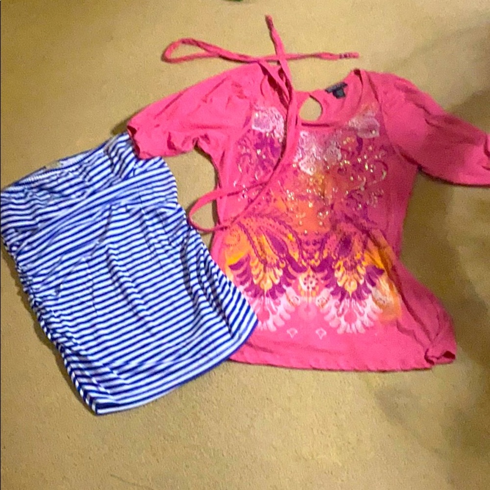 One tube top one casual shirt with some bling